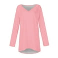 thumbnail image 4 of WREESH Womens Fashion Plus Size Tunic Tops Solid Color T-Shirt Long Sleeves Blouse V-Neck Casual Tops Pullover Pink, 4 of 5