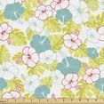 thumbnail image 1 of Hawaiian Fabric by the Yard Upholstery, Scene of Hibiscus Flowers and Monstera Leaves, Decorative Fabric for DIY and Home Accents, 1 Yard, Seafoam Apple Green by Ambesonne, 1 of 4