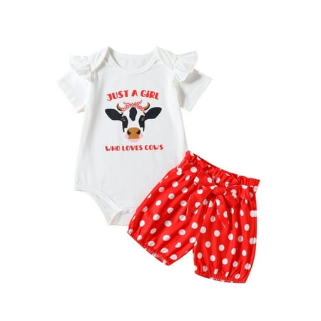 

Baby Girls Cute Outfits Boys Short Sleeve Cartoon Dairy Cow Prints Romper Bodysuit Shorts Trendy Clothes for Girls Size 3-6 Months