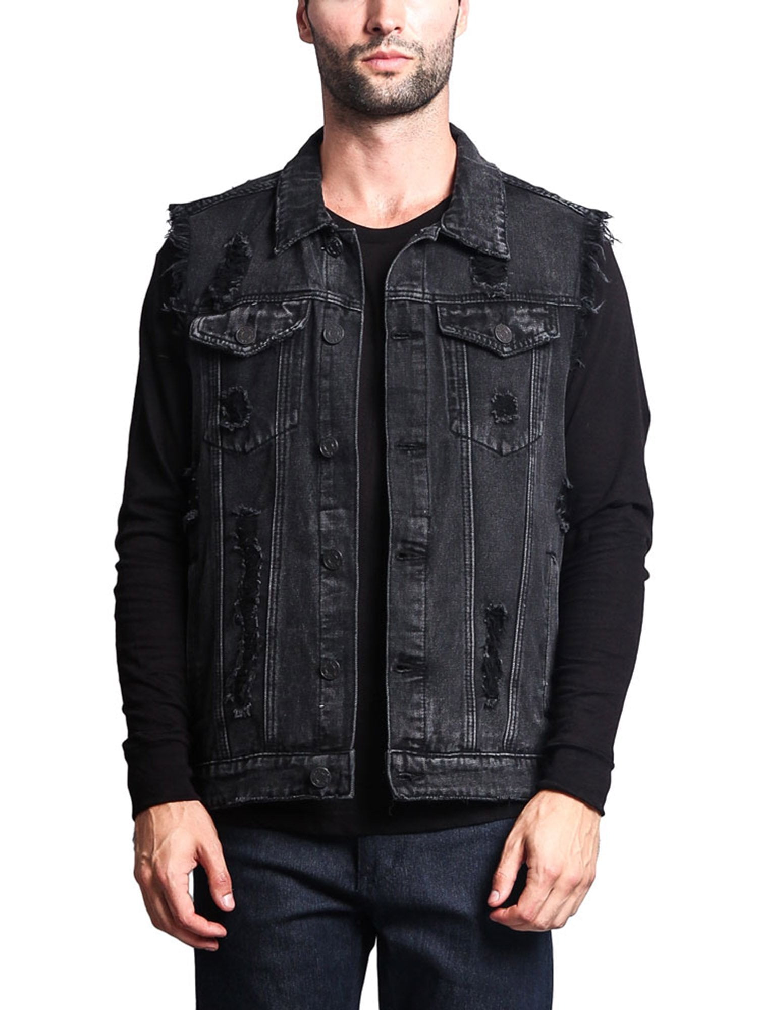distressed black denim vest