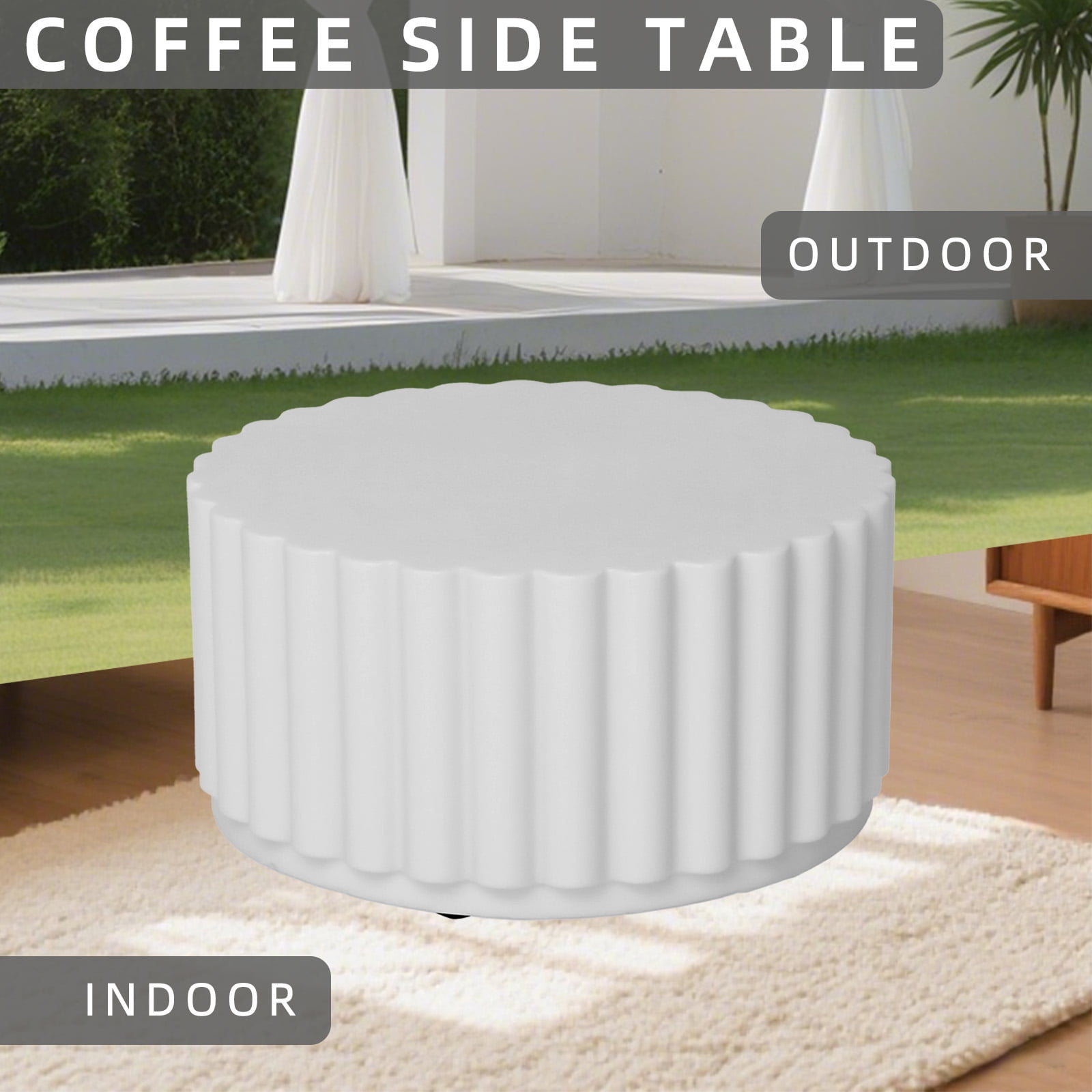 Afterglow Round Petal Shape Decorative Table, White, for outdoor and indoor use