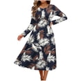 thumbnail image 7 of CHGBMOK Women's Midi Dress Long Sleeve Loose Fit Dresses Casual Crew Neck Print Dresses, 7 of 7