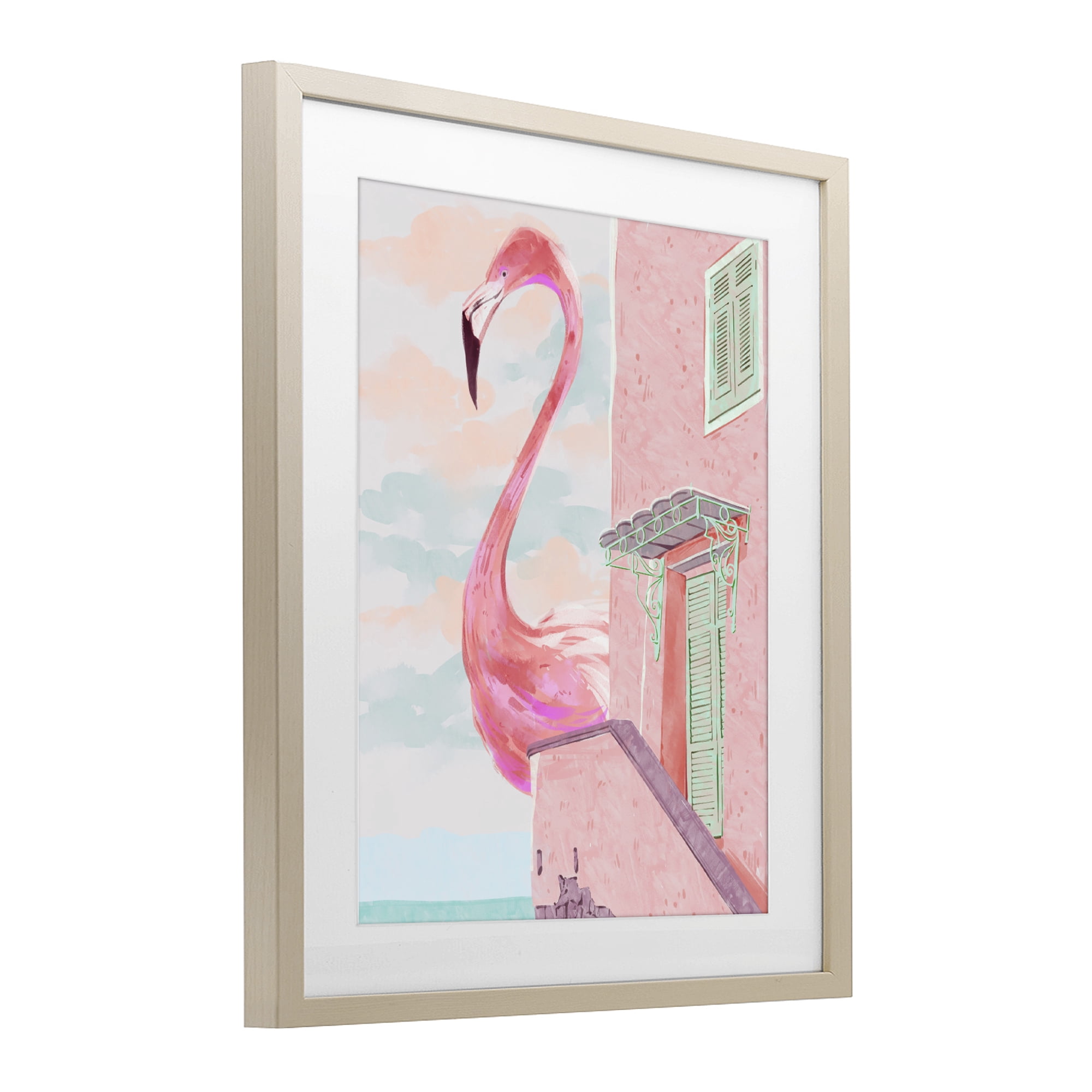 Stupell Industries Giant Flamingo with Seaside Balcony Birch Framed Print Under Glass, design by Ziwei Li