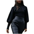 thumbnail image 1 of WEAIXIMIUNG Mode Femmes Décontracté Uni Col Haut Long Chandail à Manches Lanterne Blouse Tops, 1 of 7