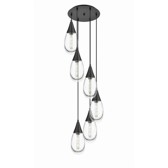 Innovations Lighting  Malone - 6 Light 6" Cord Hung Multi Pendant - 14" Canopy Clear/Matte Black