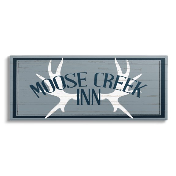 Stupell Industries Blue Moose Creek Inn Sign Rustic Antlers Cabin Theme Canvas Wall Art, 48 x 20, Design by Kim Allen