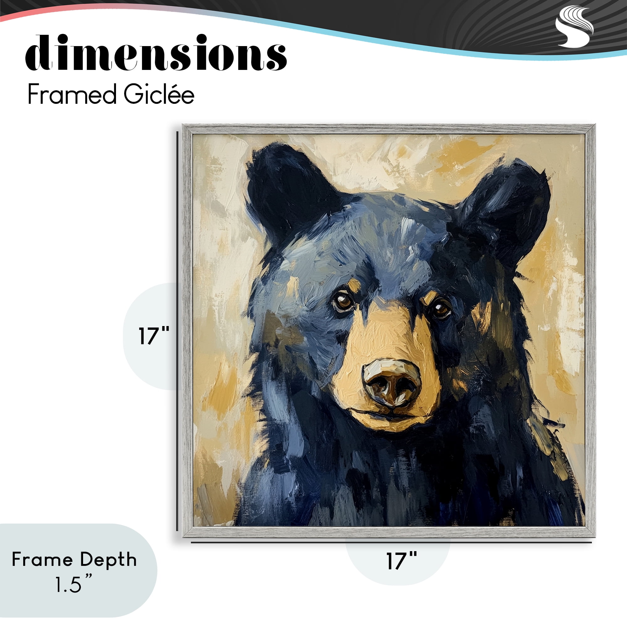 Stupell Industries Big Bear with Brushstrokes Gray Framed Giclee Art, design by Petal Prints Design