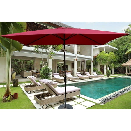 

6 x 9ft Patio Umbrella Outdoor Waterproof Umbrella with Crank and Push Button Tilt without flap for Garden Backyard Pool Swimming Pool Market Burgundy