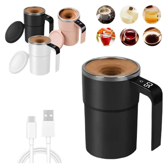 VIVIHEYDAY 380ml Self Stirring Coffee Mug, Rechargeable Magnetic Electric Auto Mixing Stainless Steel Cup for Office/Kitchen/Travel/Home Coffee/Tea/Hot Chocolate/Milk, Black