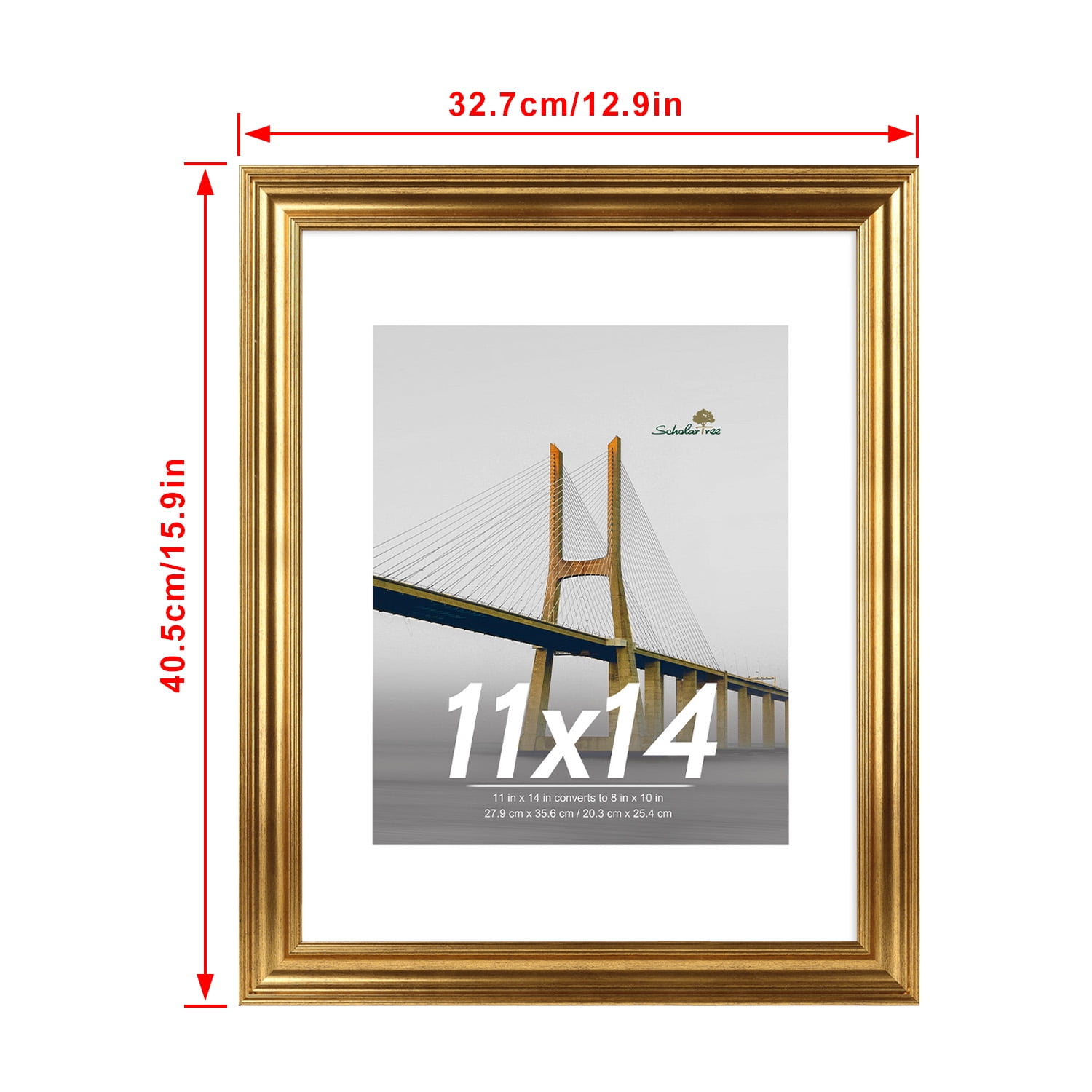 Scholartree 2PACK 11x14 Picture Frame , Display Photo 11x14 Matted to 8x10 Wall Frame Frame, Gold