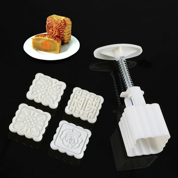 SOPOTUTU Moon Cake Baking Stamp and Decorating Mould Set for Fondant, Pastry, and Kitchen Use, White