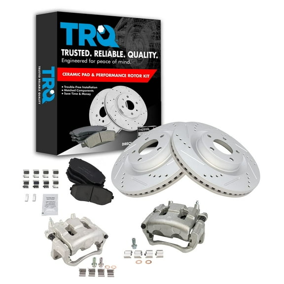 TRQ Front Performance Brake Pad & Rotor Kit Brake Caliper Brake Pads Brake Rotors Set Ceramic Vented Premium G-Coated Fits Select 2007-2009 Ford Edge 2007-2008 Lincoln MKX