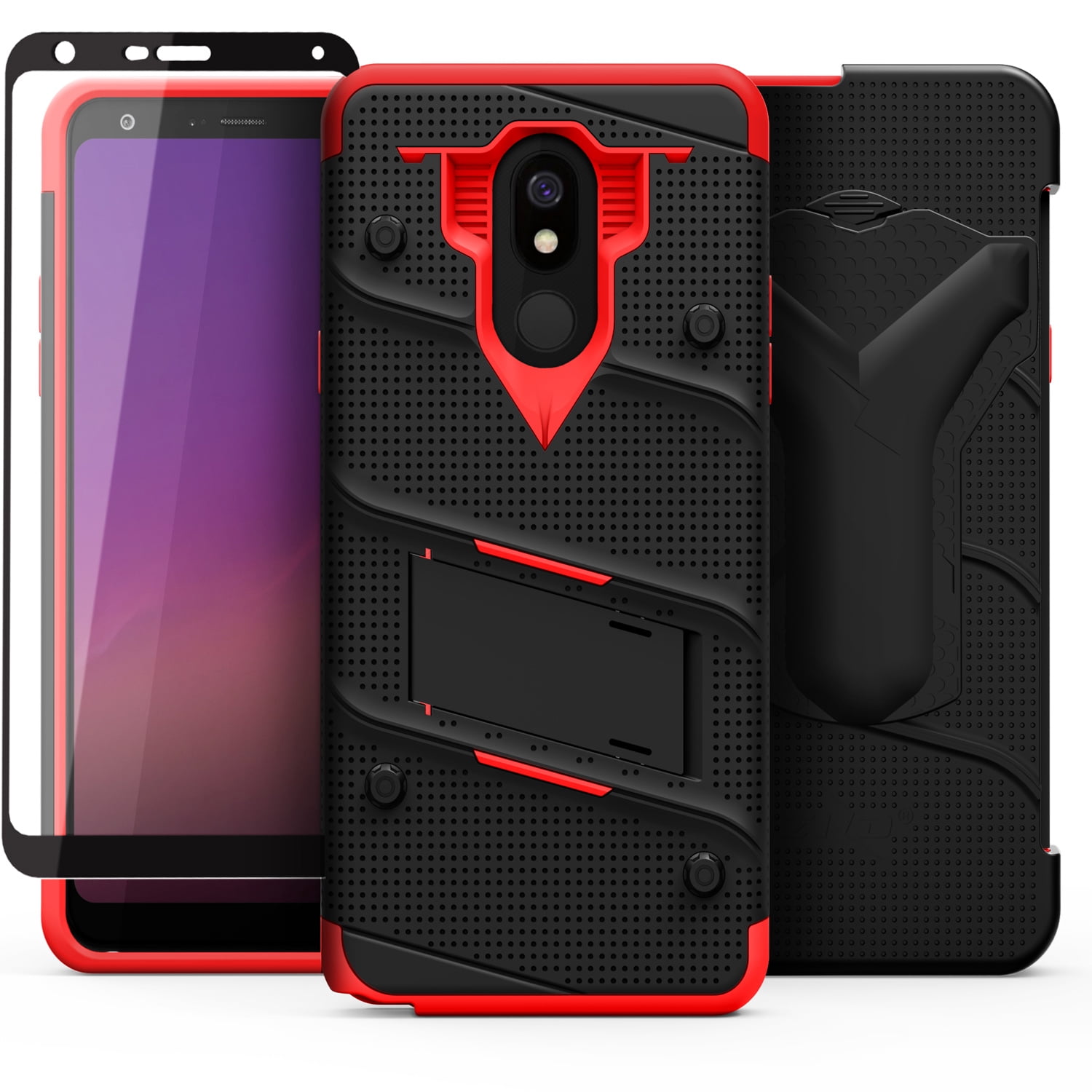 ZIZO BOLT Series for LG Stylo 5 Case Military Grade Drop Tested with Full Glass Screen Protector Holster and Kickstand Black Red