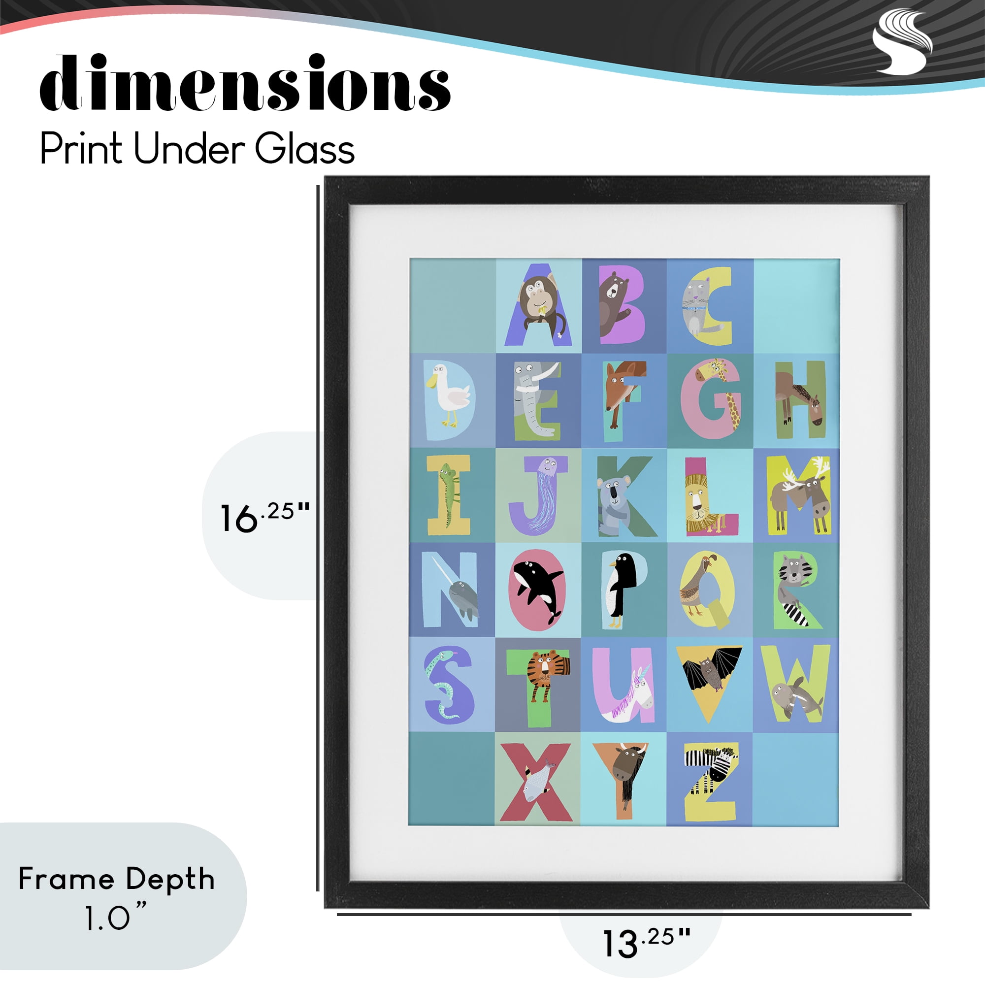 Stupell Industries Animal Alphabet in Blue Black Framed Print Under Glass, design by Carla Daly