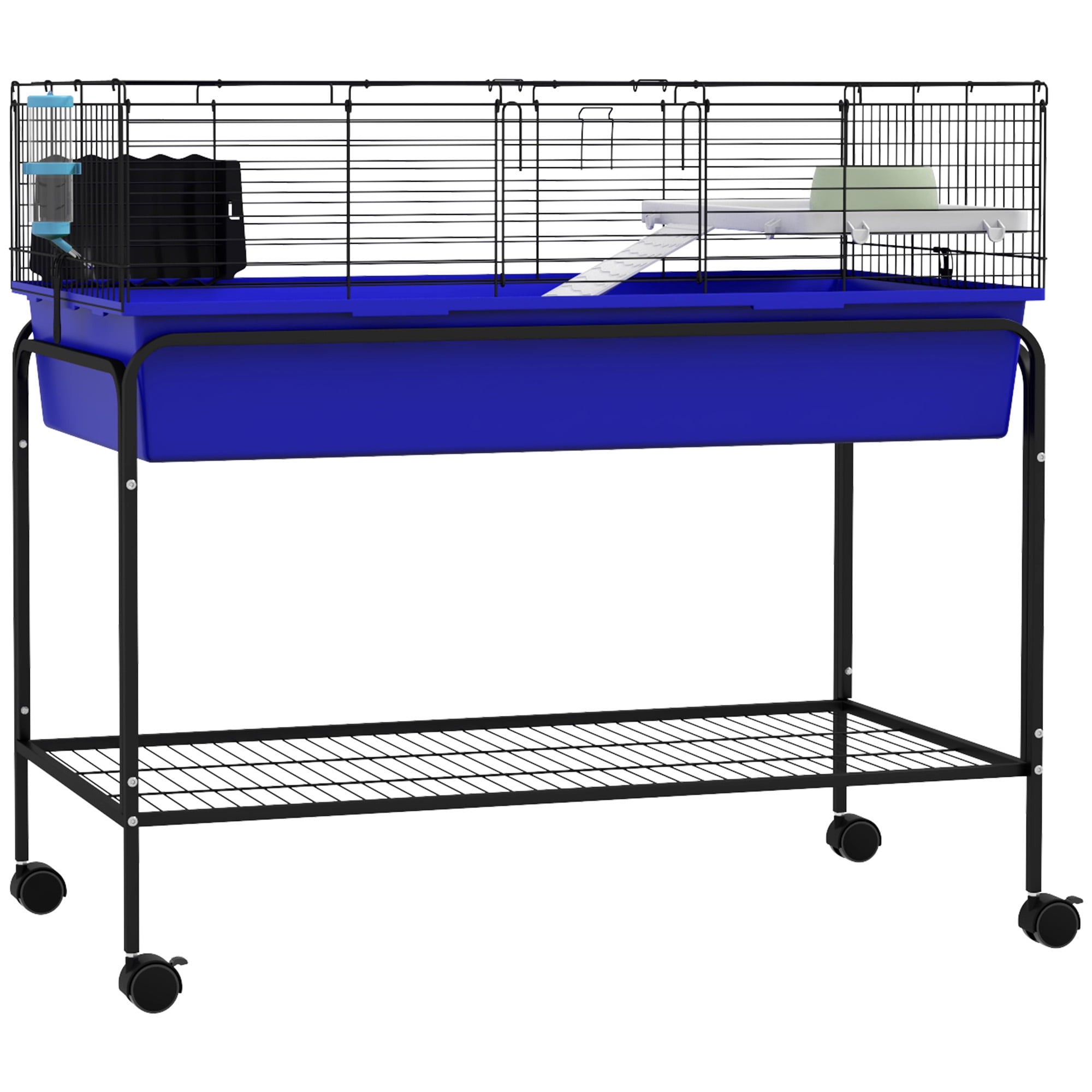 Yaheetech 2-Story Bunny Cage with Wheels & Shelf - Steel Small Animal Habitat, Removable Tray, Food Bowl Included, Blue - 39" x 20.5" x 36.5"