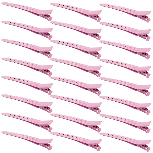 24 Packs Duck Bill Clips, 3.35 Inches Rustproof Metal Alligator Curl Clips with Holes for Hair Styling, Hair Coloring, Pink