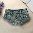 thumbnail image 5 of Womens Jean Shorts Low Rise Ultra Short Denim Shorts Ultra Low Waisted Hot Pants With Edges And Holes Washed With Water, 5 of 6