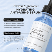 Asterwood Copper Peptides Serum for Face - Tightening, Repairing, Collagen Boosting - with GHK-Cu and Hyaluronic Acid - Fragrance-Free - 8 fl oz