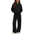 thumbnail image 5 of Sakuulaan Girls 2‑Piece Fleece Tracksuit Set, Full‑Zip Hooded Jacket & Relaxed Pants, Warm Polyester Casual Outfit for Kids 5‑14 Years, 5 of 8