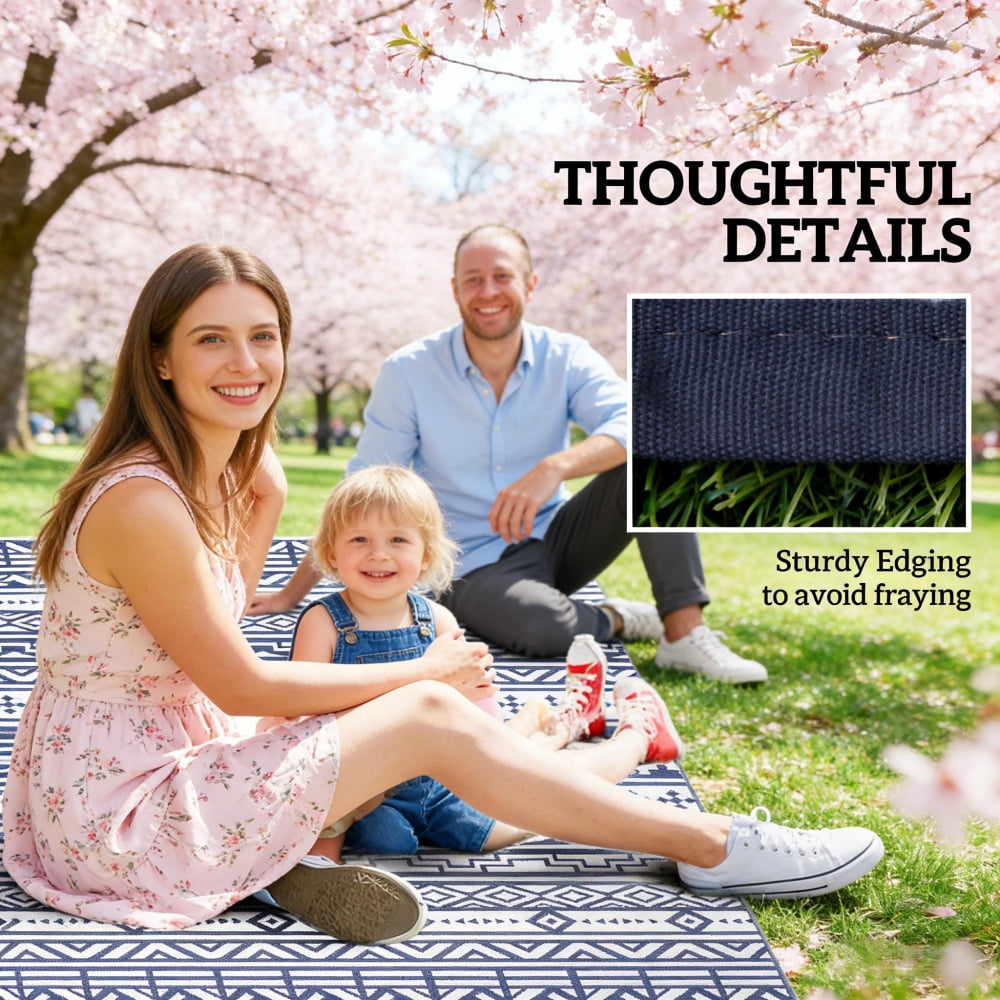 Reversible Outdoor Rug, Foldable Polypropylene Camping Picnic RV Mat with Carry Bag, Fade & Sun Resistant with Anti-Fray Edging
