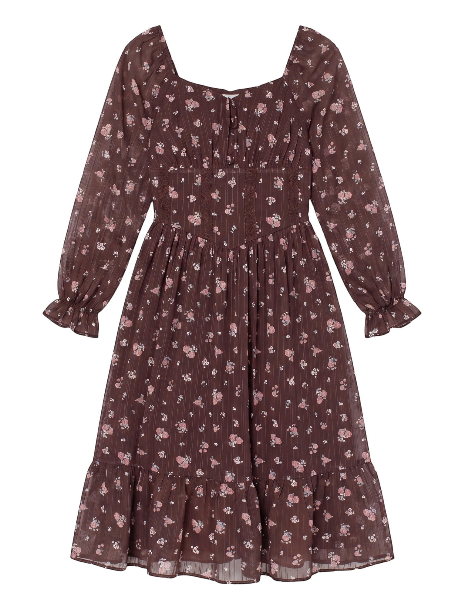 Celebrity Pink Women's Long Sleeve Basque Waist Midi Dress, Sizes XS-XXXL