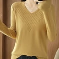 thumbnail image 5 of JYnXIANTI Fall Sweaters for Women Soft Cozy Long Sleeve Tops Casual Fashion Solid V Neck Knitted Pullovers, 5 of 6