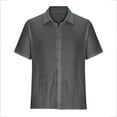 thumbnail image 5 of Dagegui Mens Cotton Linen Shirts Solid Casual Loose Fit T-Shirts Short Sleeve Button Down Lapel Shirt Tops Big and Tall Homewear Tees Today Sales Gray,L, 5 of 6