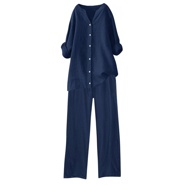 Ploknplq Jumpsuits for Women,Jogging Suits for Women Plus Size,Lounge Sets for Women,Pocket Long Sleeved Shirt Tie Up Long Pants Set,Matching Sets Women Clothing,Track Suits for Women Set Blue 1 S