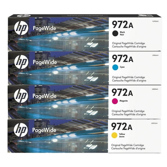HP 972A Black/Cyan/Magenta/Yellow Original PageWide Cartridges, 4-Pack (F6T80AN, L0R86AN, L0R89AN, L0R92AN),