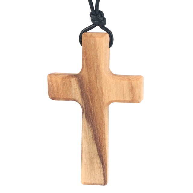 Collar de cruz de madera cónica tallada a mano para hombres y mujeres en cordón de cuero largo ajustable colgante de cruz de madera regalo para todas las edades ShuxiuWang 9024715978110