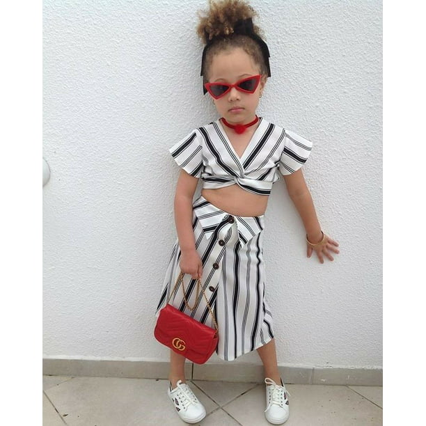Multitrust Multitrust Toddler Kids Girls Crop Tops Shirt Skirt Outfit Clothes Stripe Dress Walmart Com Walmart Com