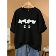 thumbnail image 1 of Kids' "Meow" Graphic Black T-Shirt - Casual Summer Short Sleeve Top for Boys and Girls, White Half-Sleeve Loose Fit with Cute Cat Design, Summer Clothing | Playful Design | Cotton Fabri, 1 of 6