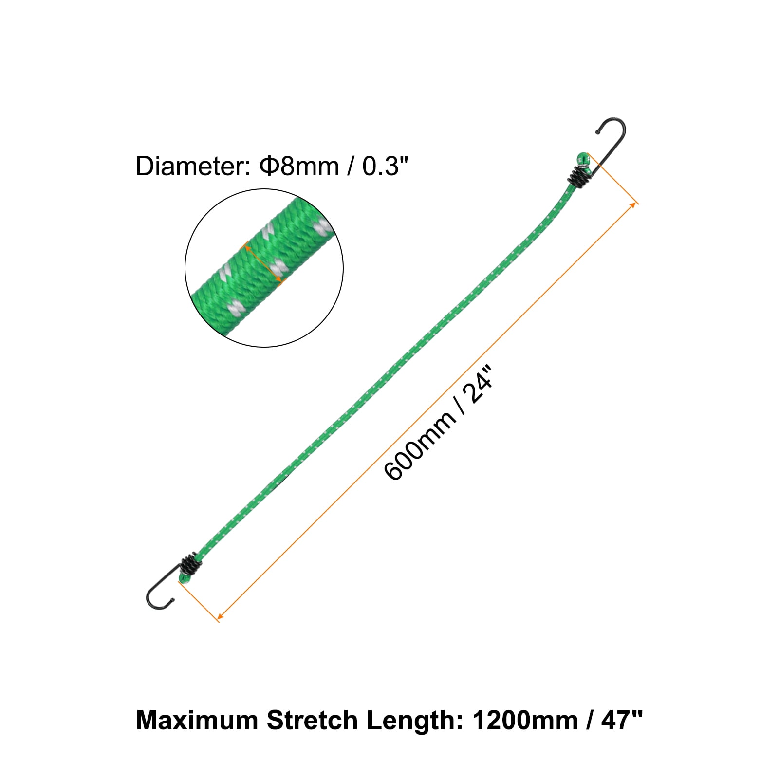 Uxcell 6Pcs Bungee Cord with Hooks 24" Rubber Bungee Cords for Outdoor Camping Straps, Green
