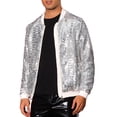 thumbnail image 4 of Chaquetas Varsity de lentejuelas INSPIRE CHIC para hombres, chaqueta bomber de béisbol brillante y chispeante, plata M, 4 of 5