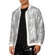 thumbnail image 4 of Chaquetas Varsity de lentejuelas INSPIRE CHIC para hombres, chaqueta bomber de béisbol brillante y chispeante, plata M, 4 of 5