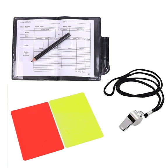 Referee Card Set, Sports Referee Set Sport Metal Whistles Redness Yellow Card, Score Book with Pencil, Referee Equipment