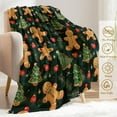thumbnail image 3 of Festive Gingerbread Men Throw Blanket- Ultra Soft, Fleece, Lightweight,Christmas Trees on Dark Green Blankets,for Couch Room Bedroom,Rustic Holiday Decor,Gifts for Kids Adults 40x50in, 3 of 6
