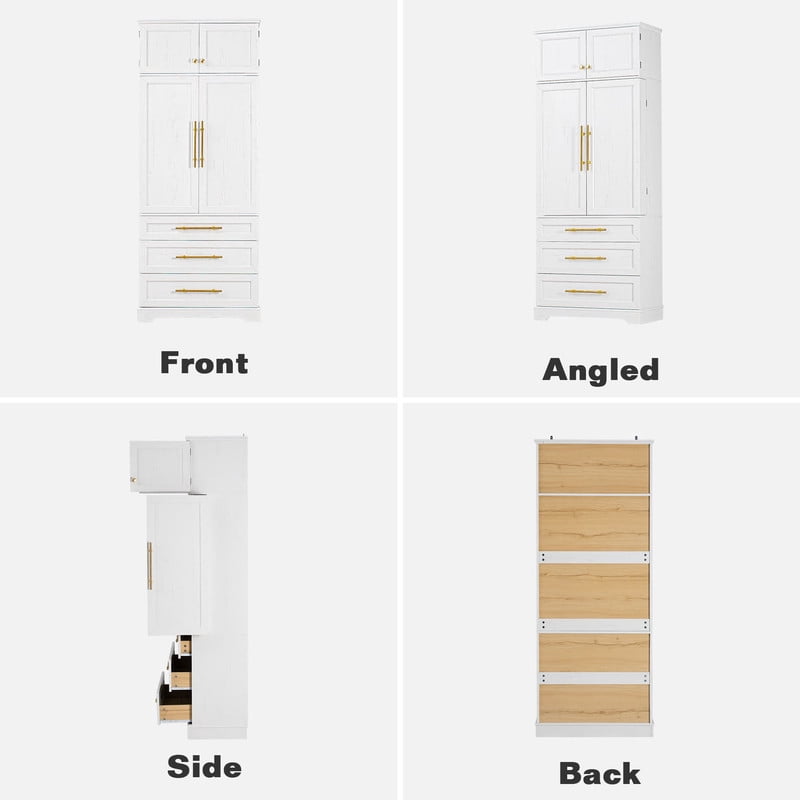 Farmhouse Kitchen Pantry Cabinet with 8 Door Shelves, Versatile Cupboard with 3 Drawers, 78.2'' Tall Kitchen Storage Cabinet with 3 Adjustable Shelves