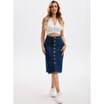 thumbnail image 3 of DARING DIVA Women's Denim Raw Hem Button Down Pencil Skirts Large Deep Blue, 3 of 7