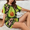 thumbnail image 4 of Wukai Avocado Keep Calm Print Women's Pajama Set - Short-Sleeve Top and Shorts with Elastic Waistband and Pockets for Loungewear, Yoga, and Casual Wear-Medium, 4 of 8