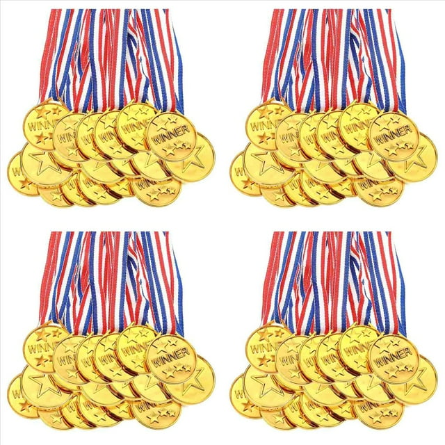 Paquete de 120 Medallas de Premio de Plástico Dorado para Niños, Perfectas para Deportes, Competiciones y Regalos de Fiesta