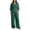 Army Green, variant on Womens Textured Woven Two Piece Outfit Lapel Collar 3 Quarter Sleeve Pocket Top And Elastic Waist Wide Leg Pants Loose Fit Solid Color Casual Co Ord Set