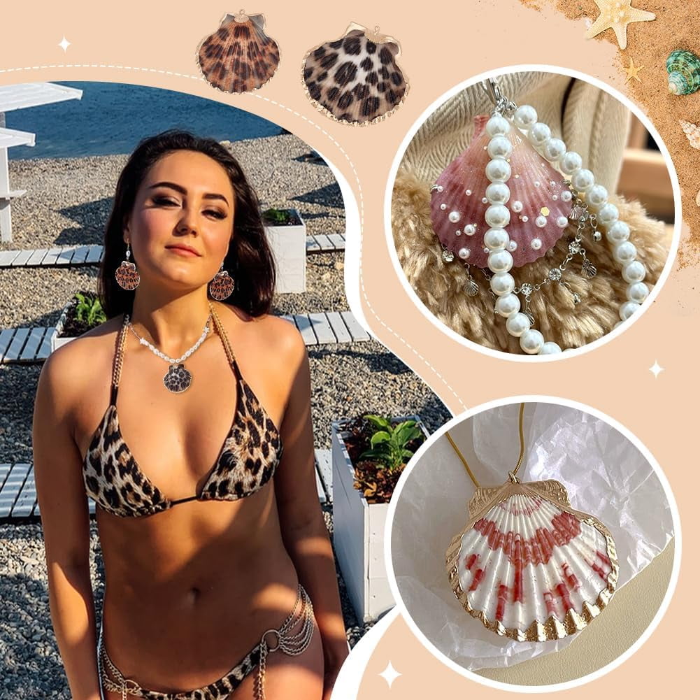 20pcs Leopard Seashell Pendants Scallop Shell Pendant 2 Colors Leopard Print Charms Clam Shell Pendants Ocean Beach Dangle Beads for Earrings Bracelets Jewelry Crafts Making 33~53mm 1set