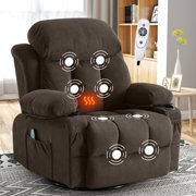 IMKHK 24.4 in Seating Rocking Recliner Chair with Massage and Heat for Adults, Manual Swivel Rocker Recliner with USB Ports, Cup Holders, Side Pockets, Single Sofa Lounge Chair for Living Room, Brown