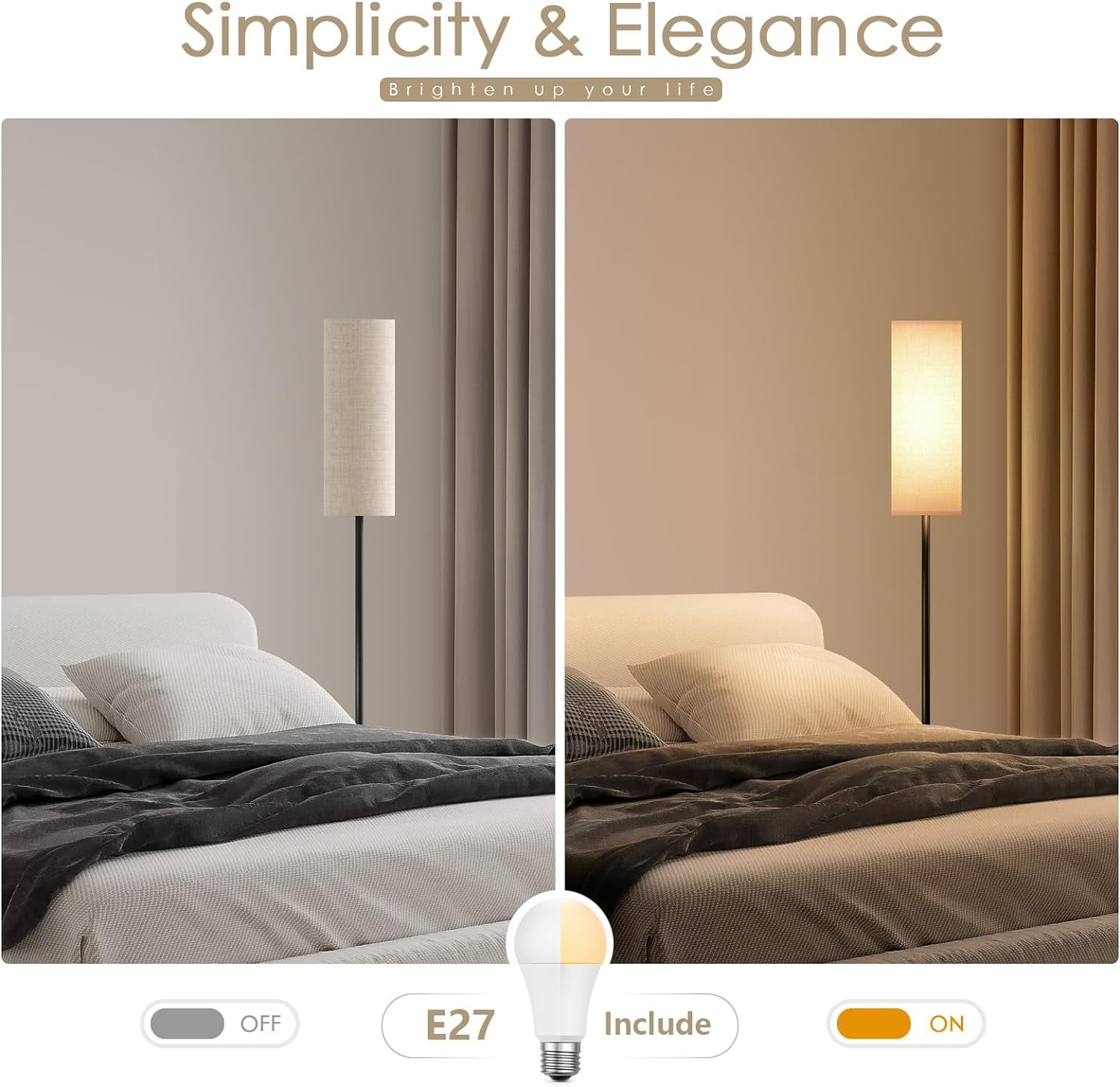 CAALOGT Floor Lamp, Modern Standing Lamp with 3 Color Temperatures, Foot Switch, for Living Room, Bedroom (9W LED Bulb )