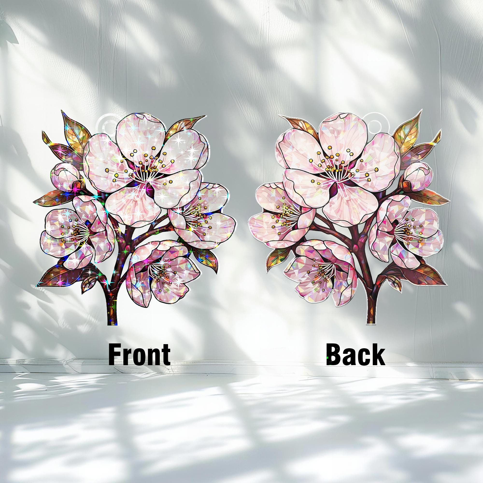 Acrylic 2D Flat Cherry Blossom Window Hanging, Broken Glass Hologram Suncatcher, Floral Sakura Light Catcher, Spring Japanese Gift Decor 4320375543