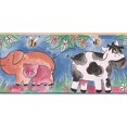 thumbnail image 1 of Pig Cow Duck Bee Blue Kids Wallpaper Border Cartoon Design, Roll 15' x 7'', 1 of 3