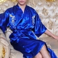 thumbnail image 5 of Men Satin Chinese Dragon Kimono Silk Bathrobe Pajamas Sleepwear Gown Bath Robe, 5 of 11