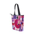 thumbnail image 3 of Zipper canvas bag large capacity large size practical handbag durable Canvas with leather material Pink and Purple Record Pattern, 3 of 7