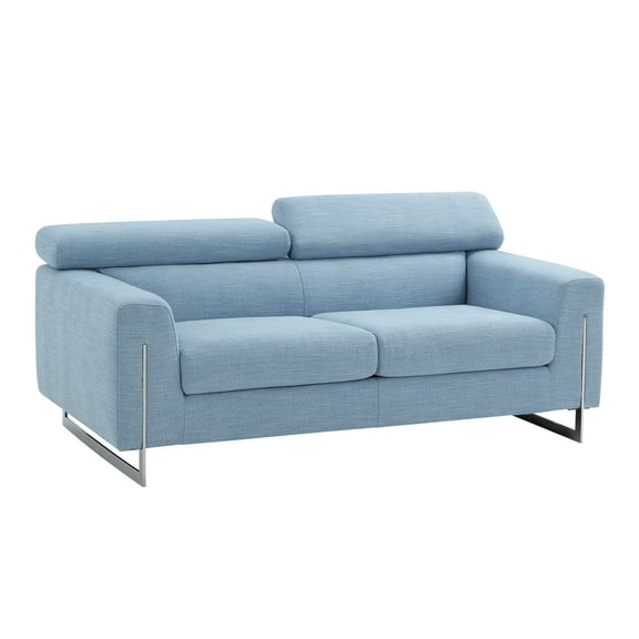 Pasargad Home Serena Adjustable Headrest Poly Fabric Loveseat in Blue/Silver